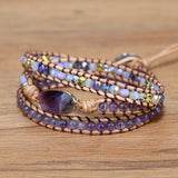 Amethyst Charm Wrap Beaded Bracelet 3 Strands Bohemia Bijoux Jewelry