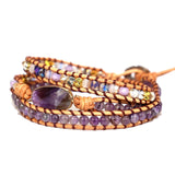 Amethyst Charm Wrap Beaded Bracelet 3 Strands Bohemia Bijoux Jewelry