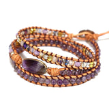 Amethyst Charm Wrap Beaded Bracelet 3 Strands Bohemia Bijoux Jewelry