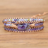 Amethyst Charm Wrap Beaded Bracelet 3 Strands Bohemia Bijoux Jewelry