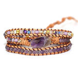 Amethyst Charm Wrap Beaded Bracelet 3 Strands Bohemia Bijoux Jewelry