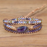 Amethyst Charm Wrap Beaded Bracelet 3 Strands Bohemia Bijoux Jewelry