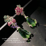 S925 Silver Water Drop Earring with Green CZ for Wedding