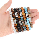 Engraved Natural Stone Stainless Steel Bracelet