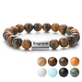 Engraved Natural Stone Stainless Steel Bracelet
