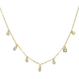 925 Silver Square Round CZ Opal Charm Choker Necklace