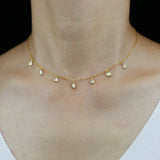925 Silver Square Round CZ Opal Charm Choker Necklace