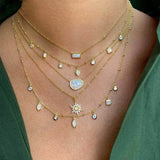 925 Silver Square Round CZ Opal Charm Choker Necklace
