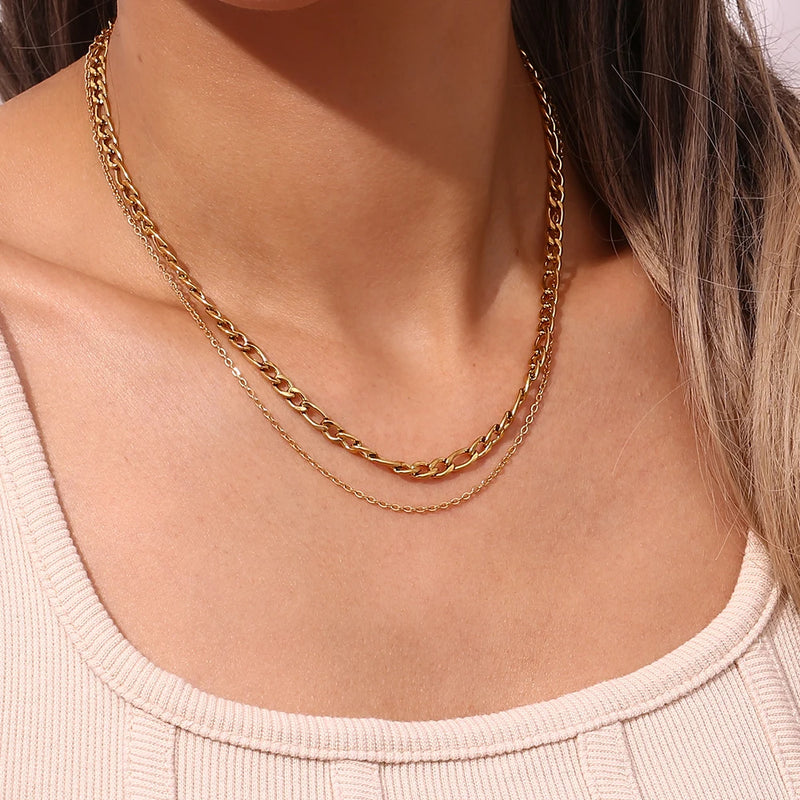 Stainless Steel Double Layer Chain Necklace for Women