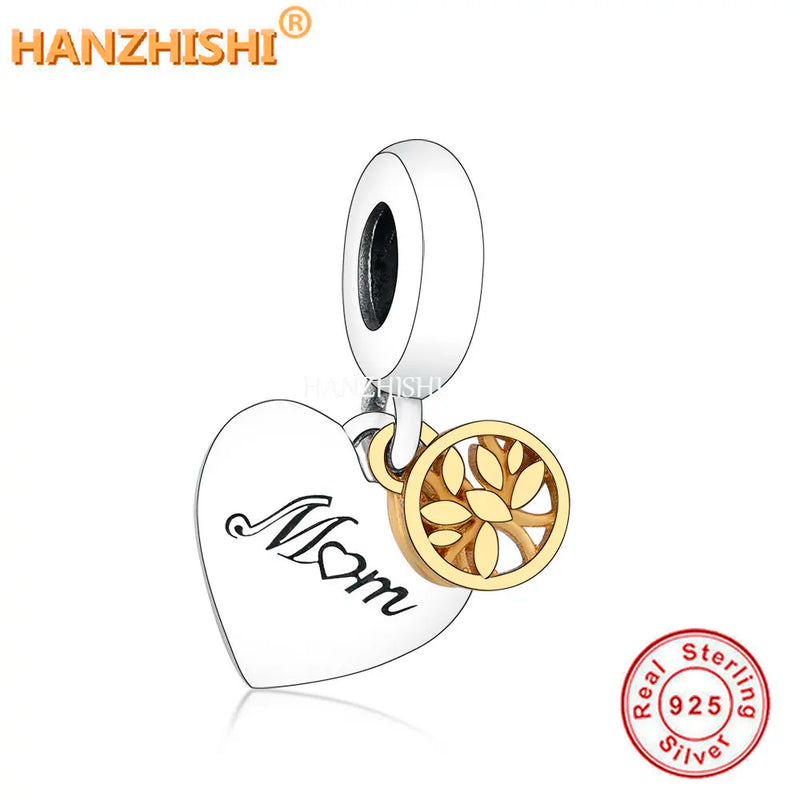 925 Sterling Silver Mom Pendant Heart Beads for Bracelet DIY
