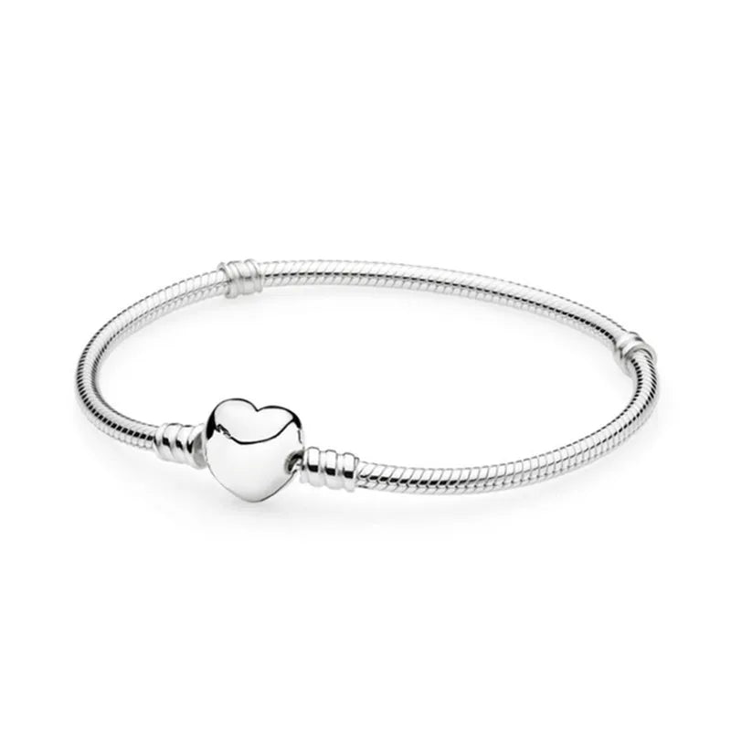 925 Silver Rose Heart Bracelet Clear CZ Small Charm Bead Children Gift
