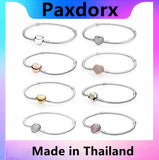 925 Silver Rose Heart Bracelet Clear CZ Small Charm Bead Children Gift
