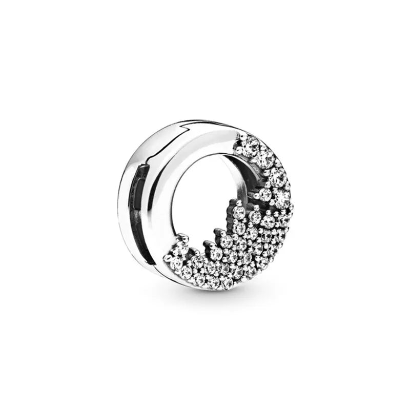 925 Silver Sparkling Icicles Pave Snowflake Clip Charm