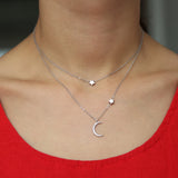 925 Silver Dainty 2 Layered Chain Moon Star CZ Pendant Necklace