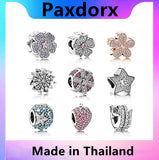 S925 Sterling Silver Flower Clear CZ Charm Bead Fit Bracelet DIY