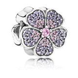 S925 Sterling Silver Flower Clear CZ Charm Bead Fit Bracelet DIY