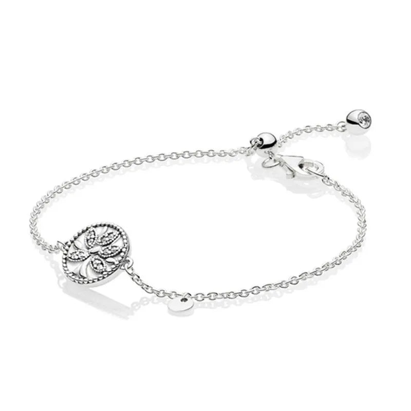 S925 Sterling Silver Bow Sparkling Crown O Chain Bracelet