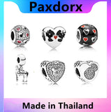 S925 Sterling Silver Charm Piercing Heart Hollow Crystal Bead