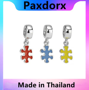 S925 Silver Puzzle Pieces Red Yellow Pendant Charm for Jewelry