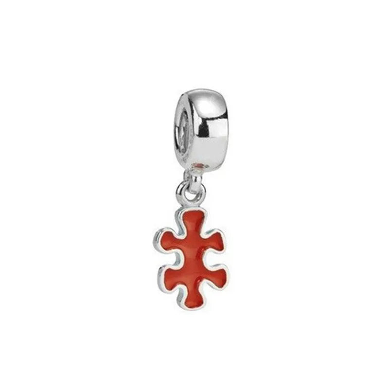 S925 Silver Puzzle Pieces Red Yellow Pendant Charm for Jewelry