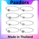 S925 Sterling Silver Bangle Bracelet Sparkling Heart Clasp Women Gift