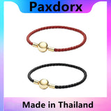 925 Silver Red Woven Leather Bracelet for Women