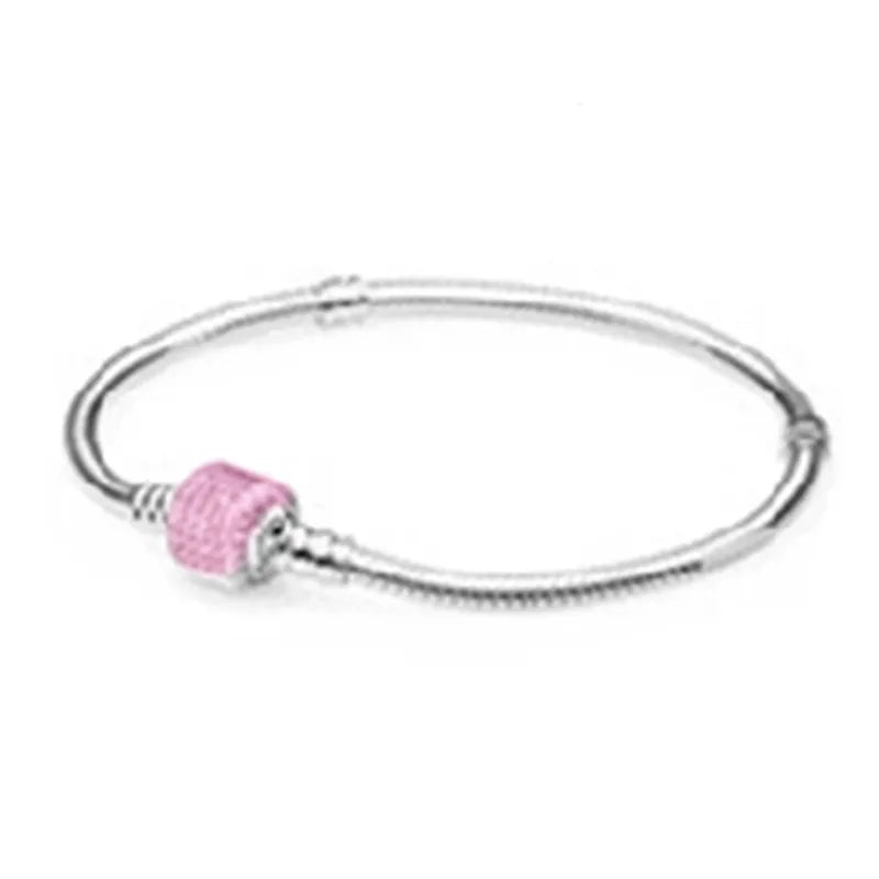 S925 Sterling Silver Pink Head Charm Bead for Bracelets