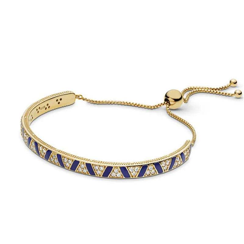 S925 Sterling Silver Stones & Stripes Bangle Bracelet for Women