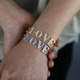 Charm Love Letter Cz Paved Sweet Double Row Chain Bracelet Wedding Jewelry