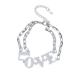 Charm Love Letter Cz Paved Sweet Double Row Chain Bracelet Wedding Jewelry