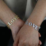 Charm Love Letter Cz Paved Sweet Double Row Chain Bracelet Wedding Jewelry