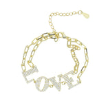 Charm Love Letter Cz Paved Sweet Double Row Chain Bracelet Wedding Jewelry