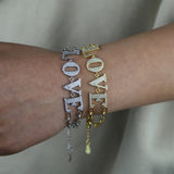 Charm Love Letter Cz Paved Sweet Double Row Chain Bracelet Wedding Jewelry