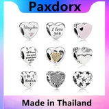 925 Sterling Silver Heart Beads Charm Pendant Bracelet DIY