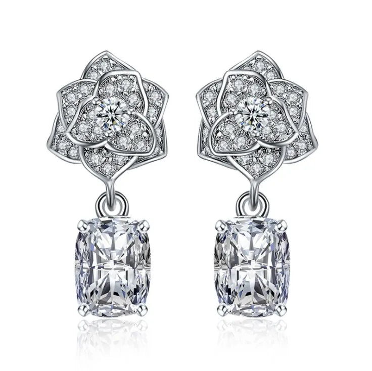 Rose Crystal Chain Earrings Austrian Wedding Charm Women