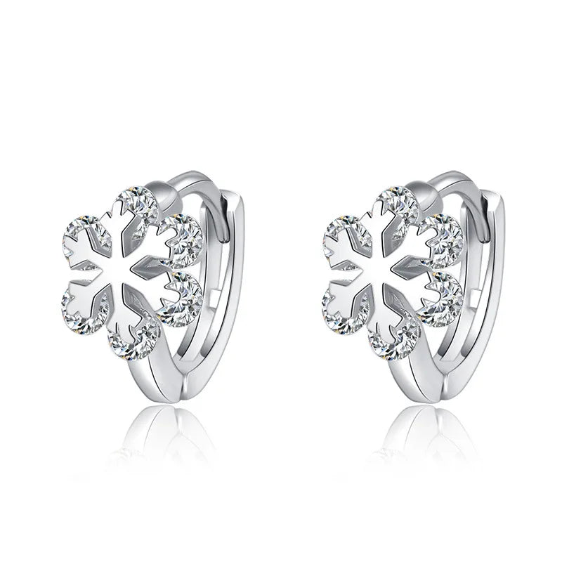 925 Silver Crystal Pendant Eardrop Earrings with Austrian Snowflake Crystals