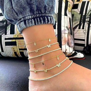 High 21+5cm Tennis Chain Cz Butterfly Charm Anklet Women Jewelry