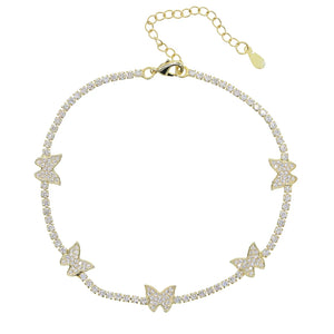 High 21+5cm Tennis Chain Cz Butterfly Charm Anklet Women Jewelry