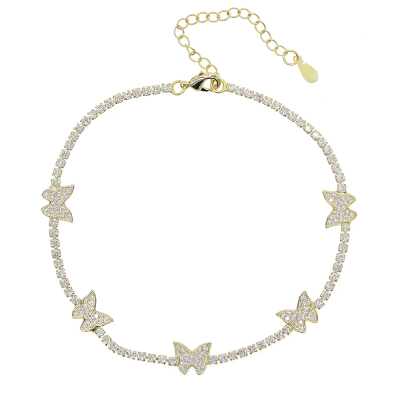 High 21+5cm Tennis Chain Cz Butterfly Charm Anklet Women Jewelry
