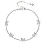 High 21+5cm Tennis Chain Cz Butterfly Charm Anklet Women Jewelry
