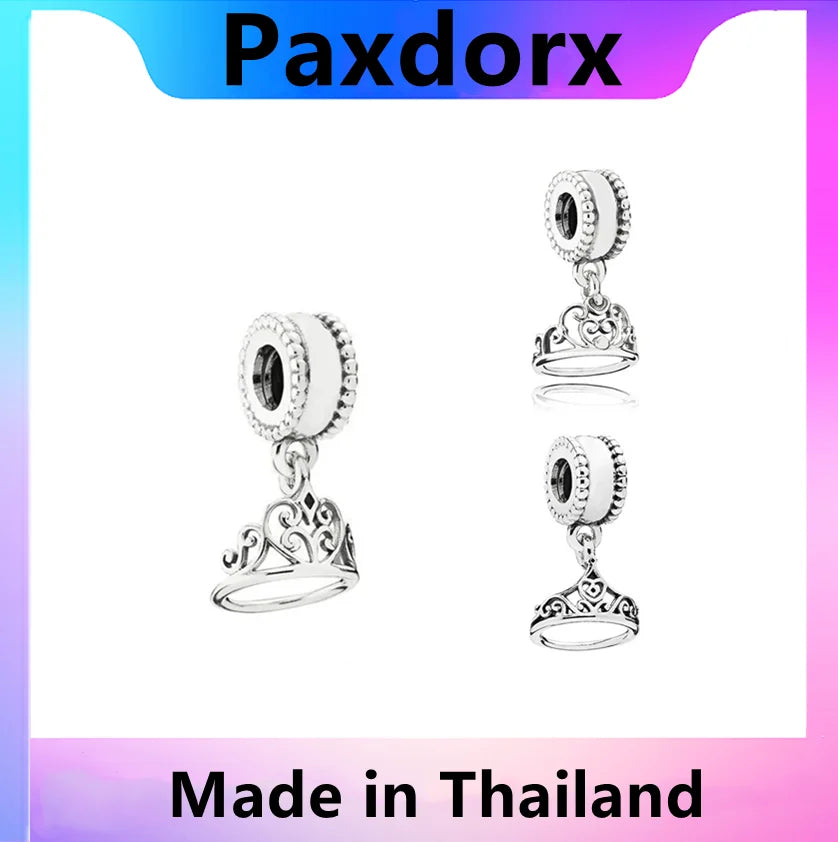 Vintage Thai Silver Crown Charm Pendant for DIY Bracelet