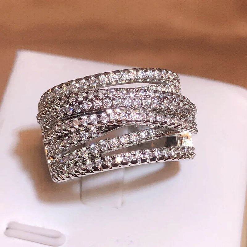925 Silver Interweave Zirconia Wedding Rings for Women
