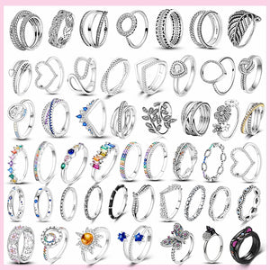 925 Silver Stackable Rings Rainbow Heart Ring Engagement Jewelry