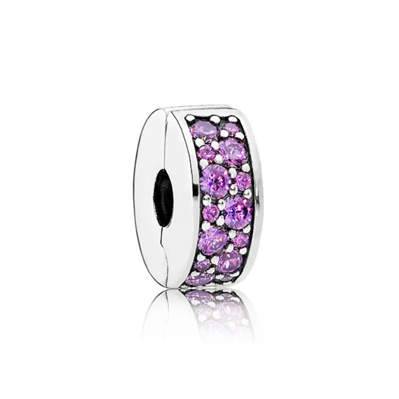 S925 Sterling Silver Clip Charm Radiant Hearts Multicolor Clear Cz Rose Bead