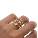 4pcs Rhinestone Opal Wave Ring Set Thin Midi Finger Stacking Rings
