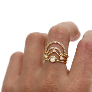 4pcs Rhinestone Opal Wave Ring Set Thin Midi Finger Stacking Rings
