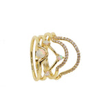 4pcs Rhinestone Opal Wave Ring Set Thin Midi Finger Stacking Rings
