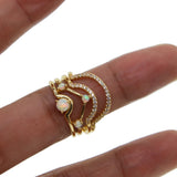 4pcs Rhinestone Opal Wave Ring Set Thin Midi Finger Stacking Rings