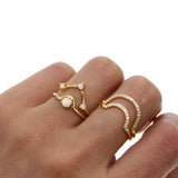 4pcs Rhinestone Opal Wave Ring Set Thin Midi Finger Stacking Rings