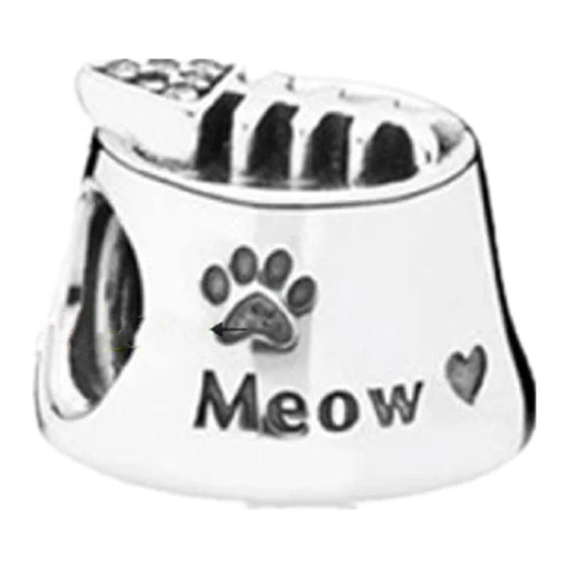 925 Silver Bangle Popcorn Ice Cream Beads Cat Claw Angel Pendant